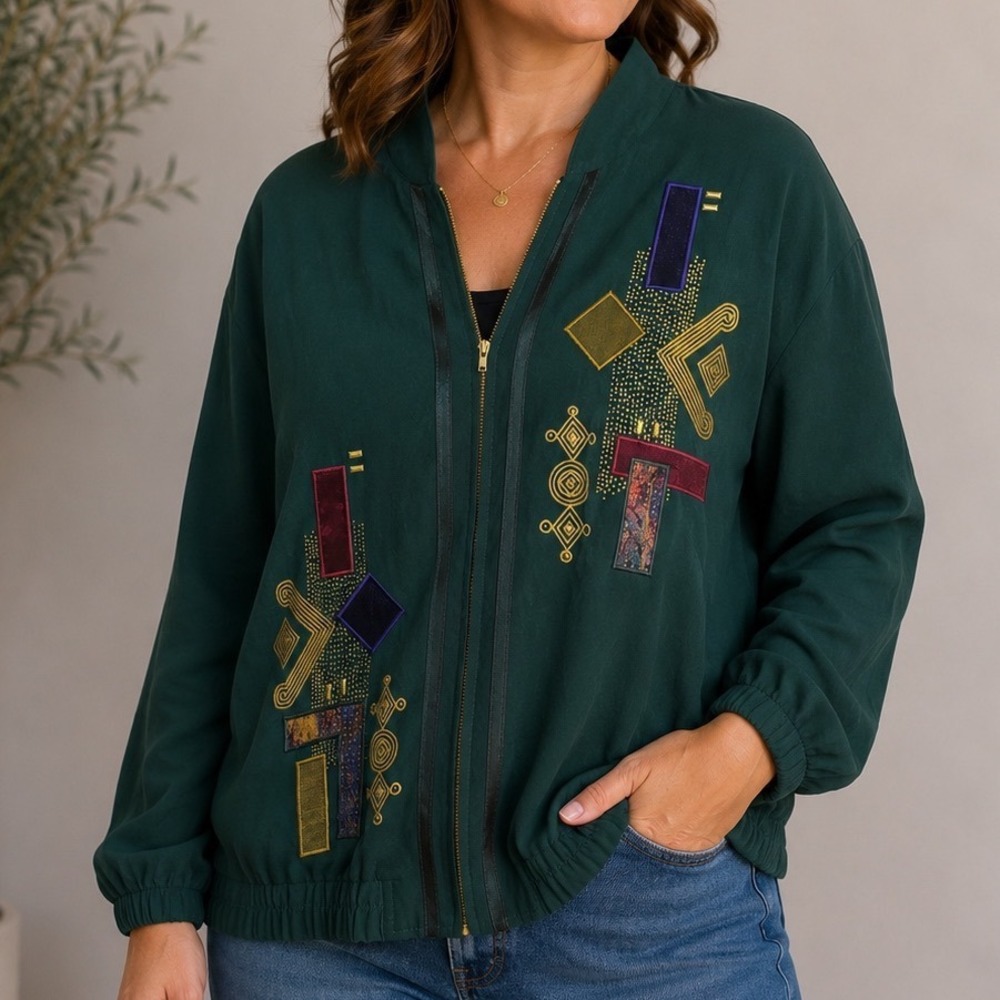 Vintage City Girl Sport Windbreaker Jacket Womens Large USA Geometric 90s Zip Up